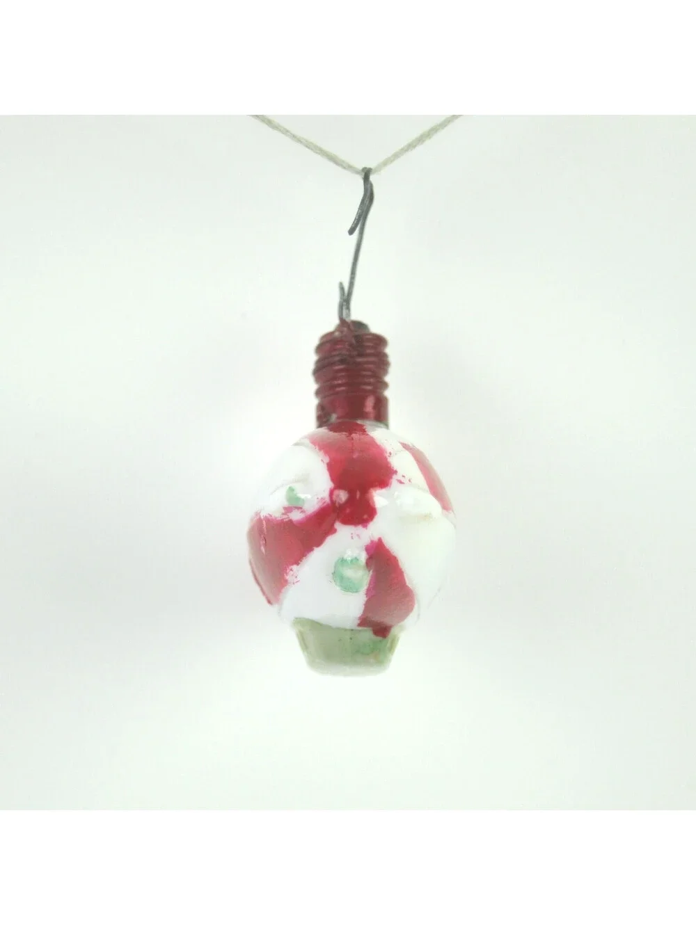 Vintage Milk Glass Zeppelin Bulb Christmas Ornament Red White Stripes Gold Blimp